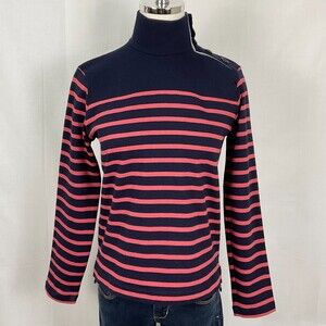 J.Crew Striped Knit Pullover Button Shoulder Navy & Pink Mockneck Sz XXS NWT
